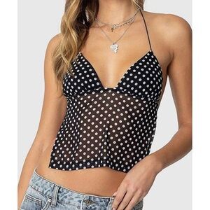 Tag less Black and White Polka Dot Halter Top